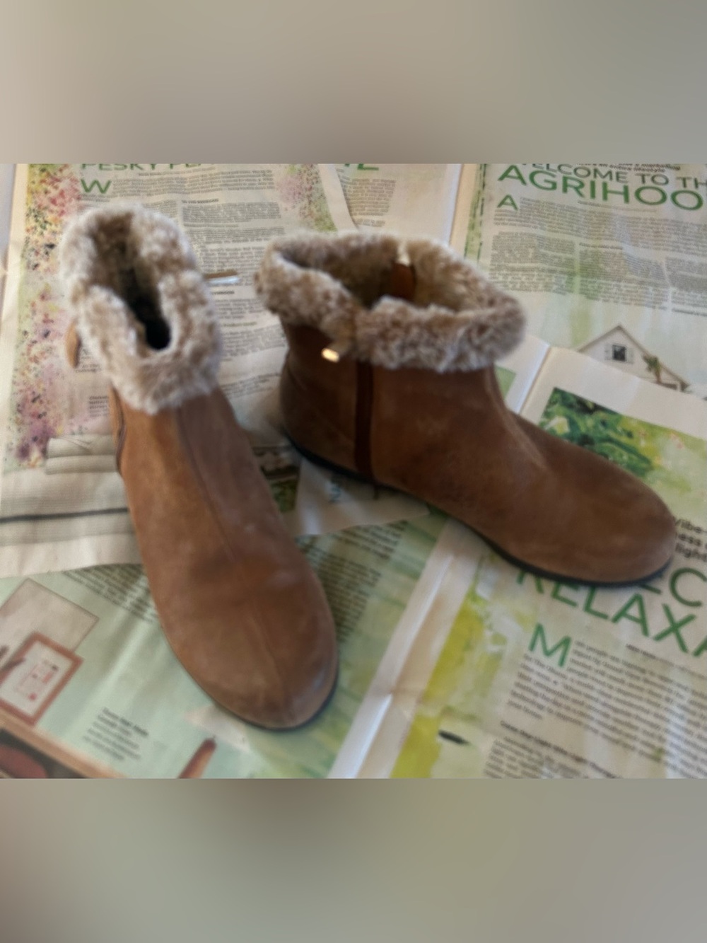 Softwalk leather faux fur lined tan boots Sz 7.5 N